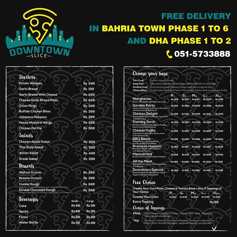 Downtown slice Rawalpindi menu